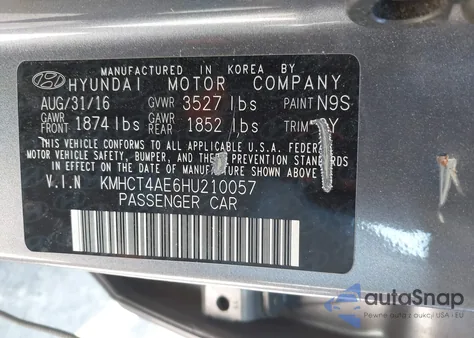 2017 Hyundai Accent Se from USA, damaged, VIN KMHCT4AE6HU210057